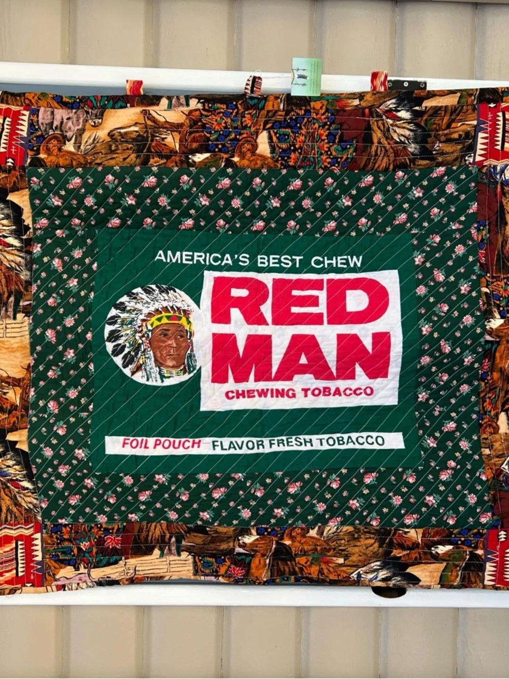 Vintage Red Man Chewing Tobacco Native, Western Quilted Wall Hanging/Curtain